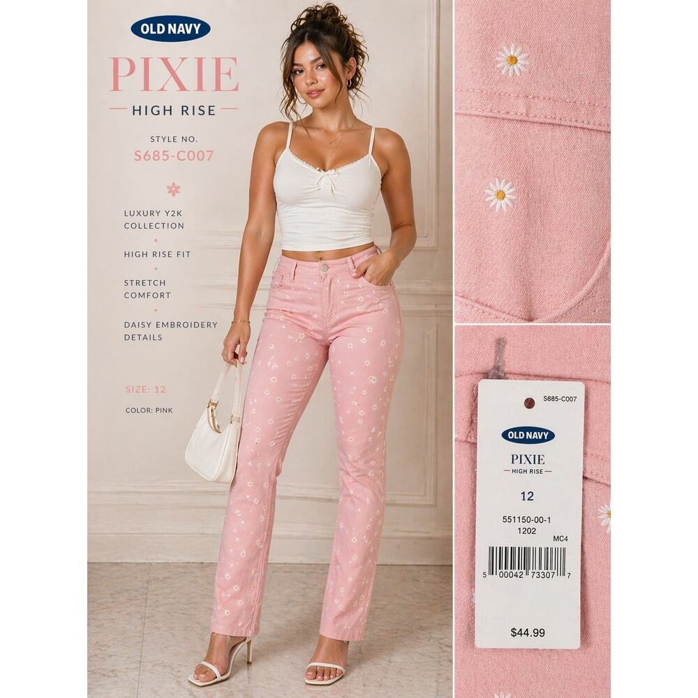 1106-Old Navy Pixie Pants Sz 12 NWT Pink Floral High Rise Stretch Slim Ankle